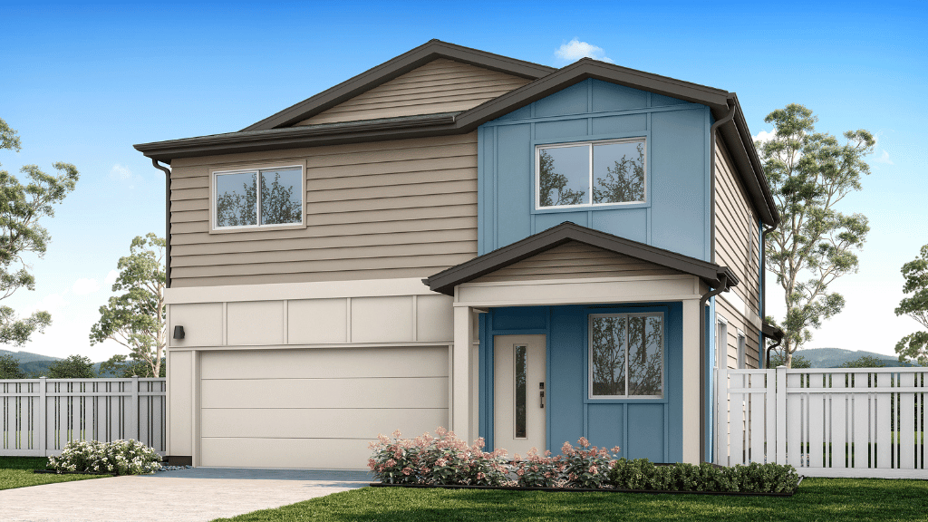 Rendering from the original Nanahea article showing a two-story home and garage