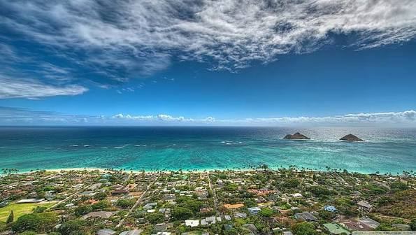 Kailua Beach at morning light with the Mokulua islands offshore