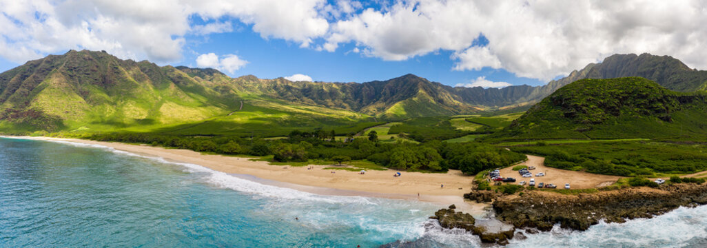 Mākua Beach and valley along the Waiʻanae Coast seen from above the shoreline